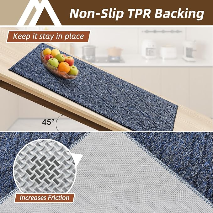 COSY HOMEER Kitchen Rugs Sets 2PCS,Non-Slip Washable Kitchen Mats for Floor,Absorbent and Stain Resistant Kitchen Runner Rugs for Kitchen Sink Laundry Entryway,20"x30"+20"x48",Heather Blue