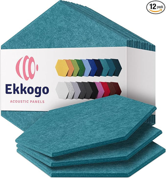 Acoustic Panels 12-Pack - 14"X12.1"X0.4" Soundproof Wall Panels - High Density Sound Dampening - Light Turquoise Hexagon