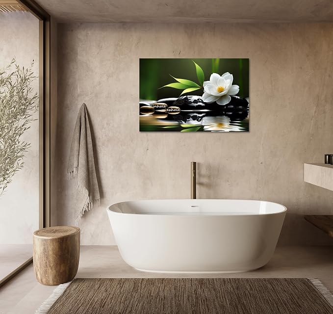 YIOZHAOFH Lotus Flower Wall Art Zen Canvas Inhale Exhale Poster Black Spas Nature Prints Pictures for Meditation Wall Decor Framed Artwork Ready to Hang (28.00" x 44.00")