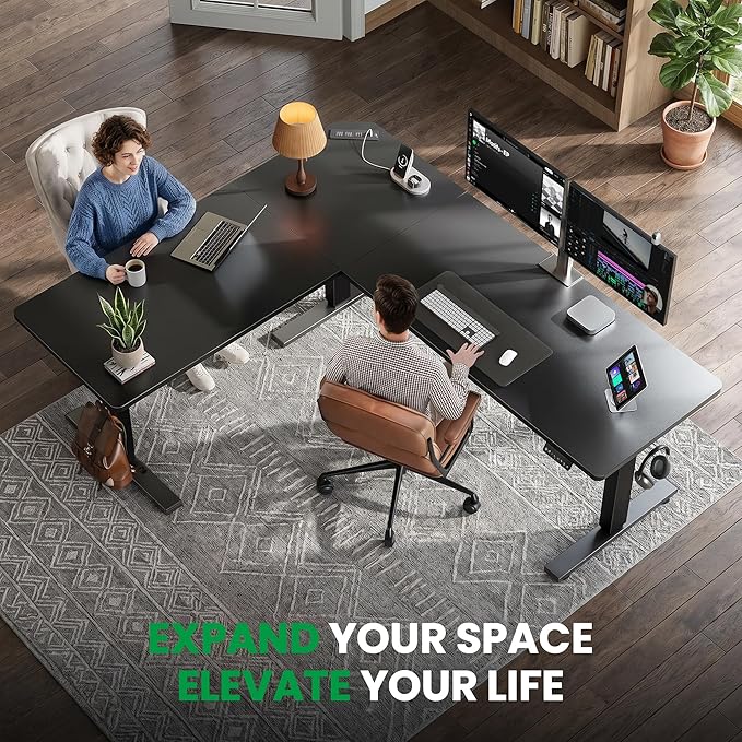 SIAGO L-Shaped Standing Desk - 63 x 55 Inch Adjustable Corner Standing Desk with Charging Station - L Shape Sit Stand Table with Memory Controller, Splice Board for Home Office