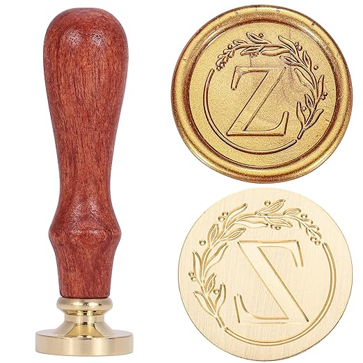 Yoption Letter Wax Seal Kit, Vintage Initial Alphabet Z with Wreath Stamp and 120 Antique Gold Wax Seal Beads for Wedding Invitation Christmas Envelope