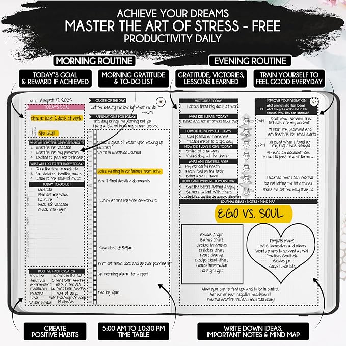 90-Day Goal Planner with Daily Journal, Gratitude & Habit Tracker | Daily Planner, Productivity, Time blocking, Manifestation & Affirmations with Vision Board, Gratitude Journal for Women & Men