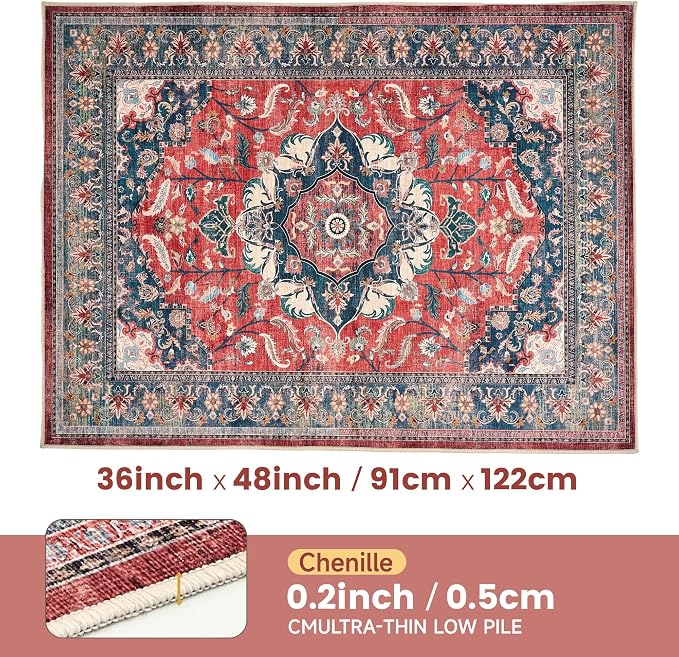 Office Chair Mat for Hardwood Tile Floor, 36"x48"Anti-Slip Under Desk Carpet Protector for Rolling Computer Chair Mat, Machine Washable Office Area Carpet (Chenille,Red)