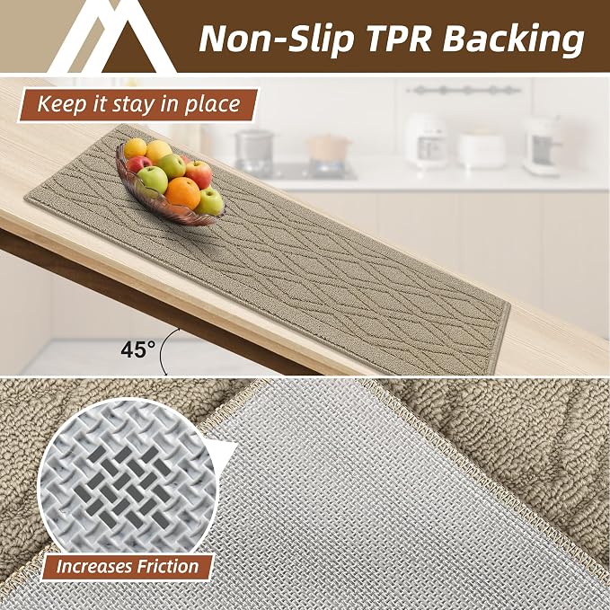 COSY HOMEER Kitchen Rugs 24"x35" Non-Slip Washable Kitchen Mats for Floor Polypropylene Absorbent Kitchen Floor Mat for Kitchen Sink Entryway,Beige