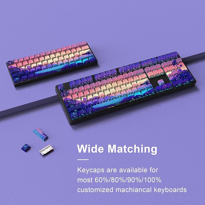 JSJT PBT Keycaps Side-Printed Translucent Keycap,Multi-Coloured Style Shine Through Custom Key Caps,124 Keys Cherry Profile Keycap Set for Cherry MX Switches Mechanical Keyboards