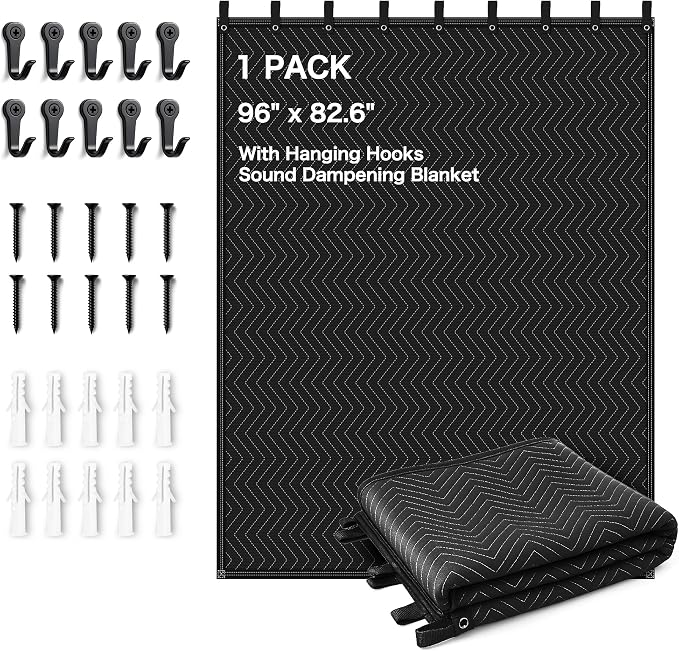 Extra Large Sound Dampening Blanket,96"x 80" Sound Absorbing Studio Blanket Panel with Grommets for Wall Hanging,Noise Cancelling Studio Acoustic Curtain/Light Blocker/Soundproof Moving Blanket