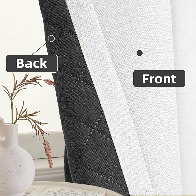 DriftAway Blackout Soundproof Thermal Insulated Linen Textured Curtains with Quilted Thermal Lining for Cold and Heat Blocking Noise Reducing Daytime Sleep 1 PC 52 Inches by 63 Inches White