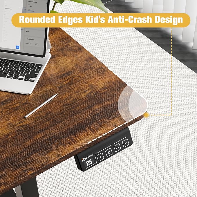 63"x28" Standing Desk, Height Adjustable Sit-Stand Home Office, Brown | Electric Adjustable Standing Desk, Sit to Stand Computer Office Desk with Splice Board, Memory Preset, Lifts 28.7''-46.5"