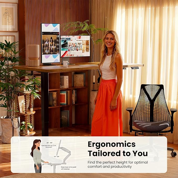 ErGear Height Adjustable Electric Standing Desk, 71 x 30 Inches Sit Stand up Desk, Memory Computer Home Office Desk, Vintage Brown