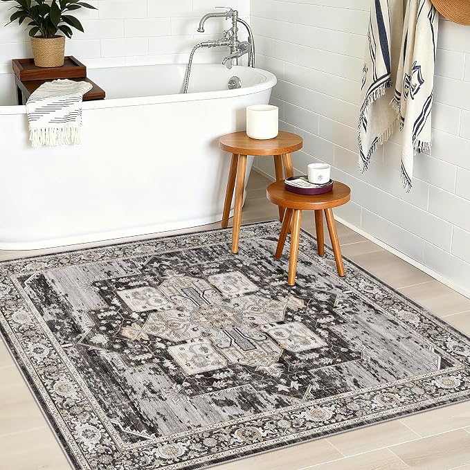 RUUGME Washable 3x3 Square Rug - 3x3 Throw Rugs for Living Room Easy Care Carpet Ultra Soft Rug for Married Woman in Bedroom Kitchen with Non Slip Backing Home Decor 3x3 Black