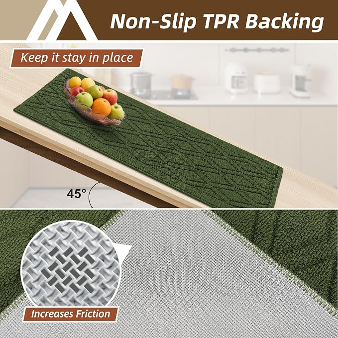 COSY HOMEER Kitchen Rugs 24"x35" Non-Slip Washable Kitchen Mats for Floor Polypropylene Absorbent Kitchen Floor Mat for Kitchen Sink Entryway,Green