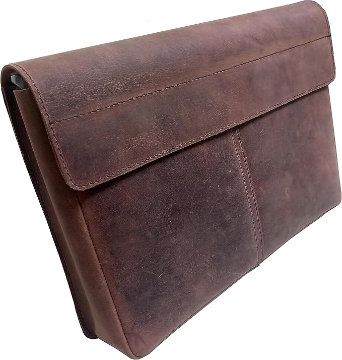 Calyx Leather Folder, Full Grain Leather File Folder Organizer Document Holder, Leather Portfolio for Men – Spacious Leather Folio Laptop Sleeve Case for 13" Laptops, MacBook & Tablets (Rustic Brown)
