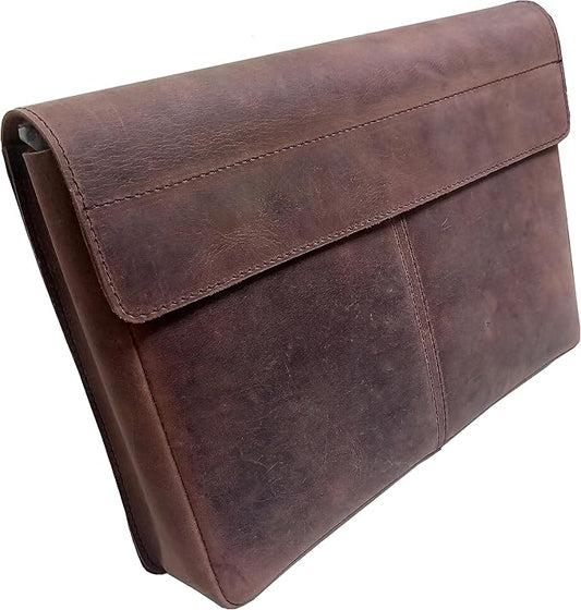 Calyx Leather Folder, Full Grain Leather File Folder Organizer Document Holder, Leather Portfolio for Men – Spacious Leather Folio Laptop Sleeve Case for 13" Laptops, MacBook & Tablets (Rustic Brown)