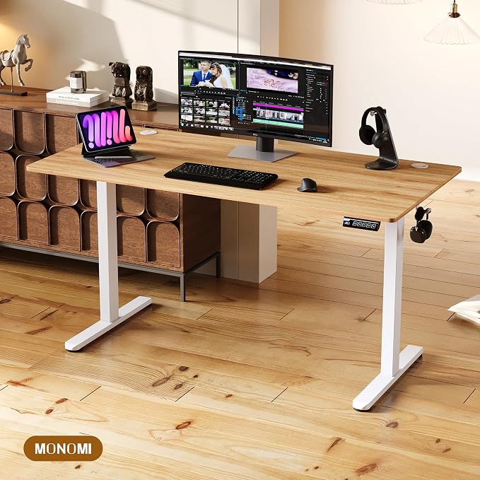 Monomi Electric Standing Desk, 47.2 inches Height Adjustable Desk, Ergonomic Computer Home Office Sit Stand Up Desk with Memory Preset Controller, Two-Piece Desktop (Light Vintage Brown)