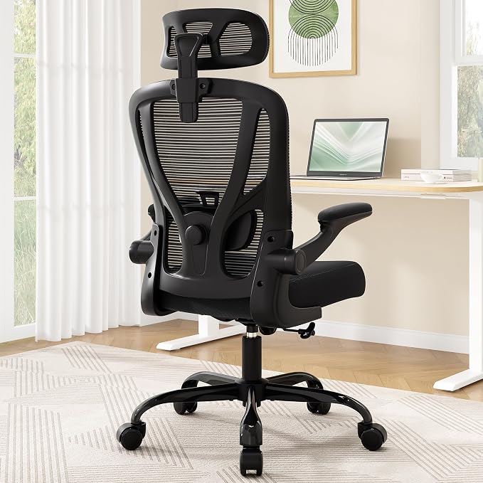 Office Chair Ergonomic Desk Chair - Mesh High Back Office Chair with Headrests Wheels Lumbar Support Home Desk Office Chairs Flip up Armrest Executive Rolling Computer Chair Black 10 Pack