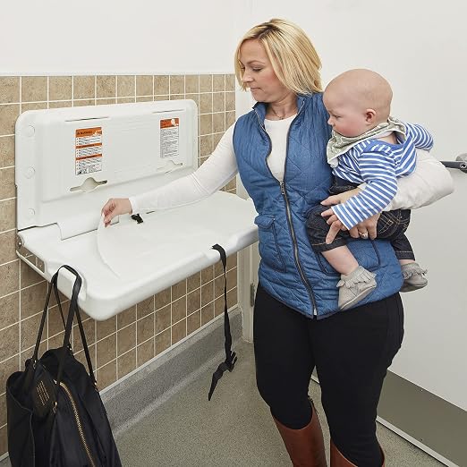 ECR4Kids Horizontal Wall-Mounted Changing Station with 500 Liners, Baby Changer, White Granite