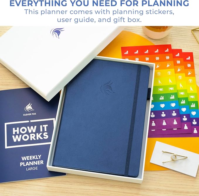 Clever Fox Planner Large – Undated Weekly & Monthly Planner for Productivity, Time Management & Goals – Organizer Journal – 7x10” (Dark Blue)