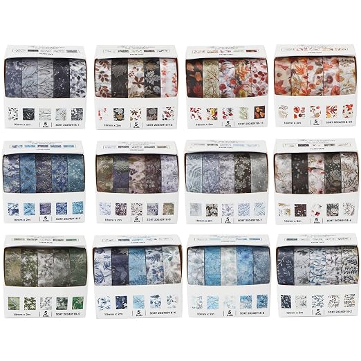 Flowers Washi Tape Set 60 Rolls Leaves Patterns Decorative Skinny Snow Masking Tapes for Arts, DIY Crafts, Journals, Planners, Scrapbook, Wrapping (Winter)