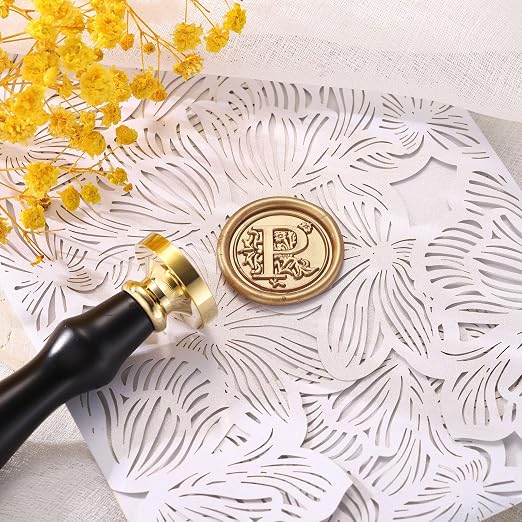Yoption Traditional Initial Alphabet Wax Seal Stamp with 120 Antique Gold Wax Seal Beads Kit for Wedding Engagement Party Invitation Envelope Christmas Gift Wrap - Letter P