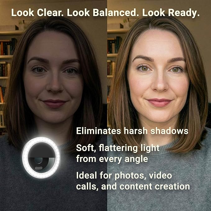ARKON Mounts Rechargeable Phone Selfie Light | 40 High Power LEDs | Color Accurate | 3 Light Modes | Ring Light for Phone, Laptop, IPhone, IPad, Video
