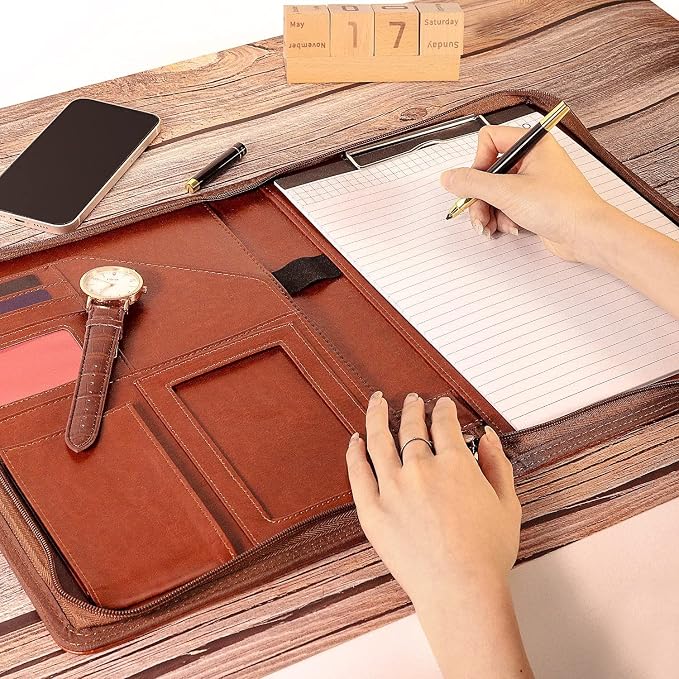Personalized Portfolio Organizer for Coworkers, Customized Portfolio Planner, Men Leather Padfolio with Zip, Gift for Graduation R.N. Dr Police Lawyer, Birthday Gifts for Men Husband Father Son Him