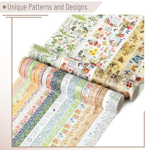 Mr. Pen- Washi Tape Set, 24 Rolls, Assorted Sizes, 3.2 Yards/Roll | Washi Tape for Scrapbook, Arts, Crafts, Journals and Planners, Vintage Botanical & Butterfly