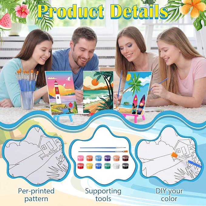 Blosssound 10 Set Pre Printed Canvas Pre Drawn Canvas Painting with Easel Kits 5" x 7" Outline Painting Panels for Beginners, DIY Craft Project, Party Favor, Home Decors(Landscape)
