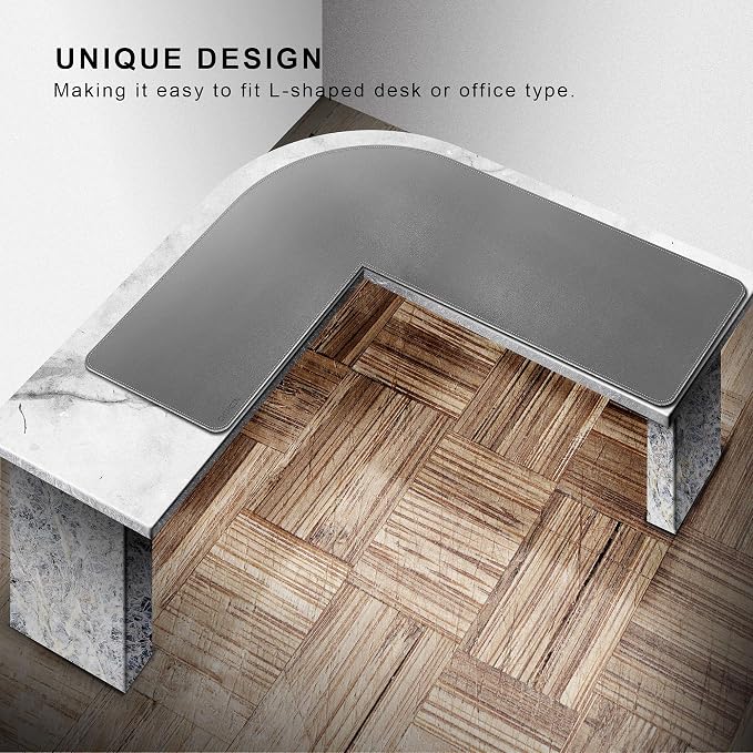 Chihein L-Shaped Desk Pad, Corner Desk Mat (45.3”+ 57.1”) x 15.7”, Double-Sided Computer Office Mouse pad Writing Table Pad for Home Office - Gray/White