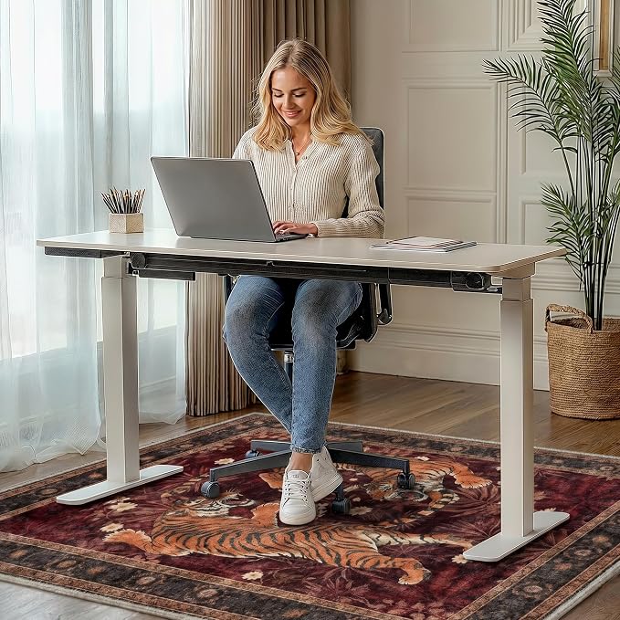 36"x60" Office Chair Mat for Hardwood Tile Floor, Under Desk Carpet Protector for Rolling Computer Chair Mat, Machine Washable Area Rug, Anti-Slip 1/5" Thick Low Pile Thin Vinyl Floor Mat, Rust Brown
