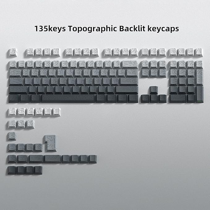 dagaladoo White/Grey Topographic keycap Sets Line Backlit Gradient keycaps Shine Through Keyboard Keys Side Printed Key caps Cherry Profile for 61/64/66/68/71/75/84/87 Mechanical Keyboards