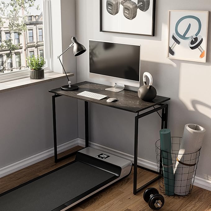 Folding Desk - 39.4” Wood Top Foldable Desk for Small Spaces | No Assembly Required Compact Desk for Home Office, Writing, and Study