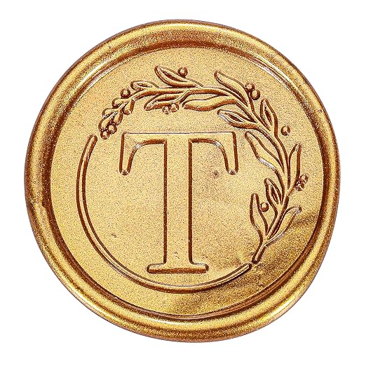Yoption Letter Wax Seal Kit, Vintage Initial Alphabet T With Wreath Stamp and 120 Antique Gold Seal Beads