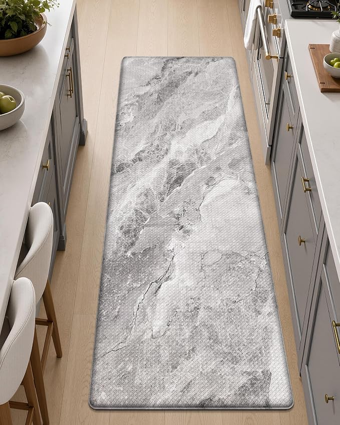 Color&Geometry Kitchen Mats for Floor 24x87 Grey Marble Design | Non Slip Kitchen Runner, Easy Clean, Oil/Water Proof, 0.4in Thick Antifatigue Standing Mat For Laundry/Office, Home Decor