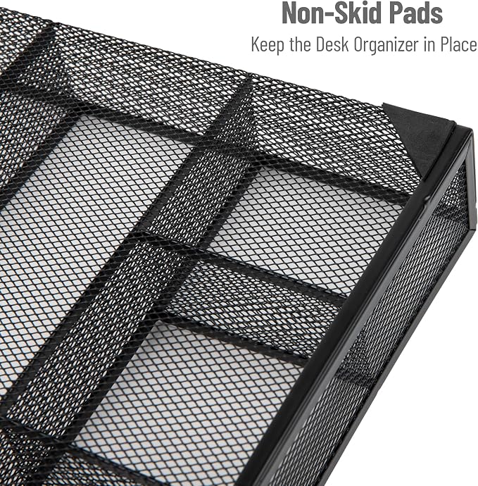 Mind Reader 6-Compartment Drawer Organizer, Metal Mesh Desk Organizer for Office, Kitchen, Utensils, Supplies, Set of 2, Black