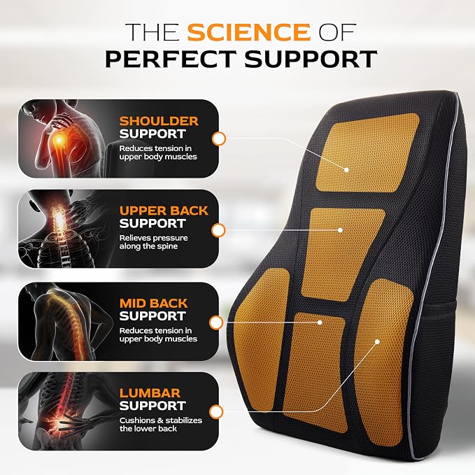TULARIS Extra Dense Lumbar Support Pillow with Double Adjustable Straps - Ergonomic Memory Foam Cushion for Office Chair, Car, Couch - Firm Back Support for Lower Back & Spine Pain Relief