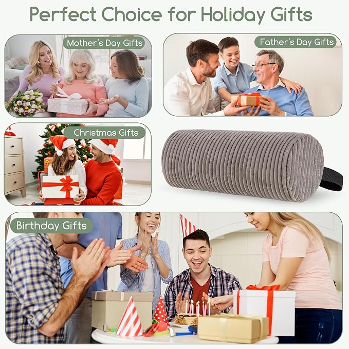 HIGOGOGO Lumbar Roll Lumbar Support Pillow for Office Chairs, Cars, and Gaming Chairs, Back Cushion with Washable Cover & Adjustable Strap to Relieve Back Pain and Improve Posture, 15"x6"x5", Grey