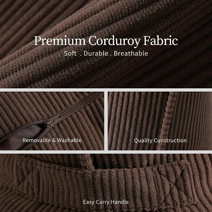 Pat. Pend. Corduroy Lumbar Support Pillow for Recliner, Sitting & Relaxing, Triangle Cushion for Sofa, Couch or Bed, Reading Pillow with Removable Washable Cover, Chocolate
