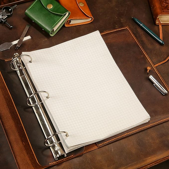 leather 2 inch 3 ring presentation binder portfolio organizer, vintage leather notepad document folder hard cover letter size