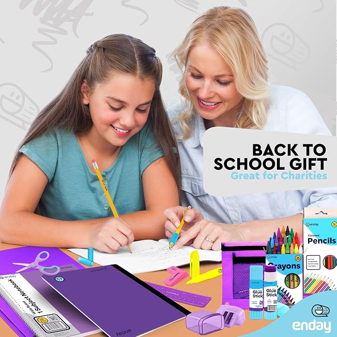 Back to School Supplies for Kids, Purple School Supply Box Grades K-5, Premium Quality Kids School Supplies Kit, Kindergarten School Supplies for Girls and Boys, 71 Piece Set - by Enday