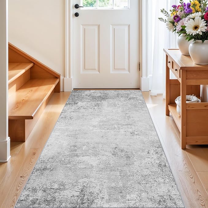 RUUGME Washable Runner Rug 3x6: Modern Abstract Non-Slip Low Pile Hallway Runners for Entryway Kitchen Laundry Bathroom Stain Resistant Easy to Clean for Pet Families 3x6 Grey