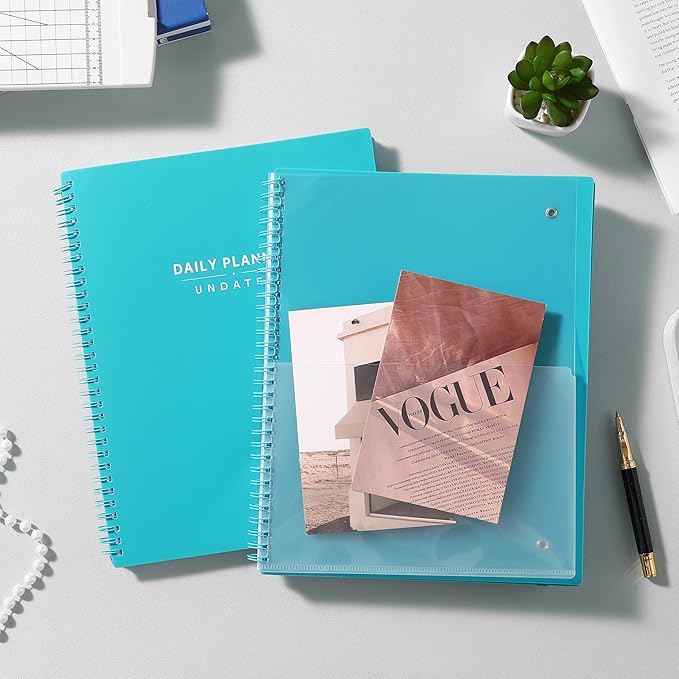 Daily Planner Undated - Spiral Appointment Planner, 208 Pages, 8.8" x 11", Daily Planners with Hourly Schedules, Appointment Book for Man/Women, Inner Pocket, Elastic Closure - Green