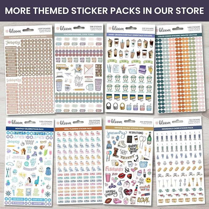 bloom daily planners Workday Essentials Planner Stickers - Productivity Variety Pack for Business Professionals - 8 Sheets / 802 Stickers - Meetings, Deadlines, Payday Icons for Work & Office