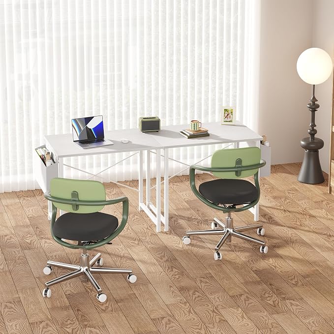 OLIXIS Small Computer Desk, 31 Inch Home Office Desks, Writing Study Craft Work Gaming Table, Computer Workstation for Bedroom Small Spaces with Storage Bag and Headphone Hook, White
