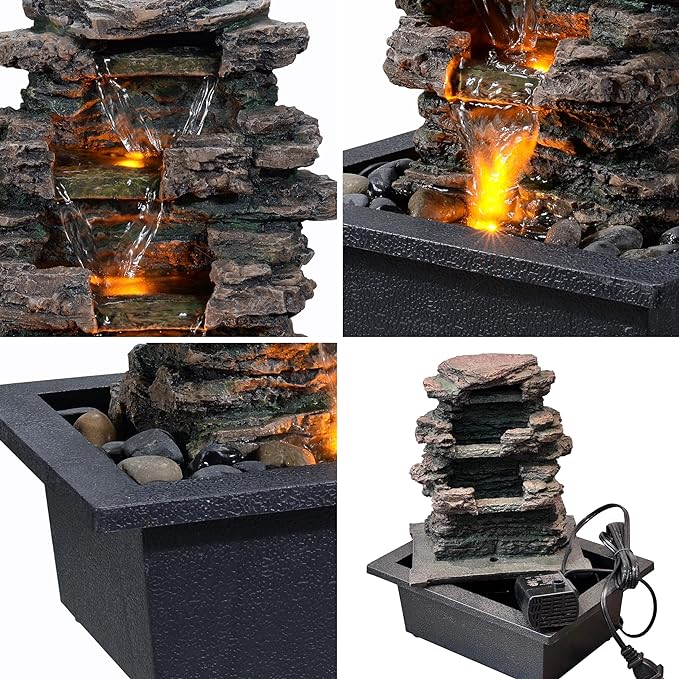 Tabletop Water Fountain, Home Décor Soothing Sound Machine with Automatic Pump, Deep Basin and Natural River Rocks. Indoor Zen Relaxation for Office, Living Room, or Bedroom Décor.