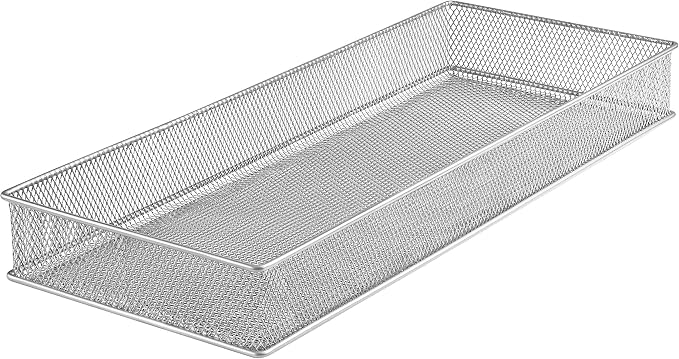 YBM HOME Silver Mesh Drawer Cabinet and or Shelf Organizer Bins, School Supply Holder Office Desktop Organizer Basket 1611s (1, 6x15x2 Inch)