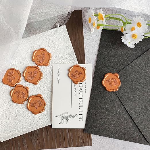 50 Pcs Orange Rose Style Wax Seal Stickers, Self Adhesive Wax Seal for Wedding Invitation, Easy Use Good Adhesion, Orange Rose Envelope Stickers Perfect for Invitation, Vellum Jackets, Menu