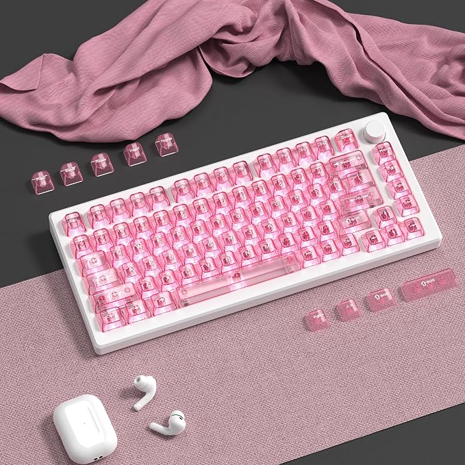 dagaladoo Clear keycaps,Transparent Keyboard keycaps,Jelly Key caps Set,Shine Through keycap，MDA Profile Keyboard caps for Mx Switches Mechanical Keyboard(Pink)
