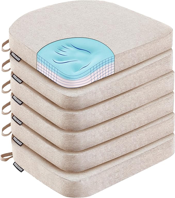 Nordjager Chair Cushions for Dining Chairs, 6 Pack Memory Foam Cushion | 2.5" Thick Chair Cushion; Waterproo Surface with 17" x 16" Size for Kitchen & Dining Chairs, Secure Ties and Washable Cover.