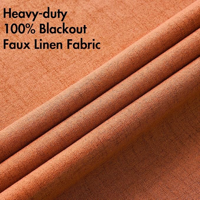 MIULEE Linen Curtains for Bedroom 100% Blackout Thermal Insulated Orange Grommet Room Darkening Curtains & Drapes Fall Decor for Living Room 52 x 90 Inch (2 Panels)