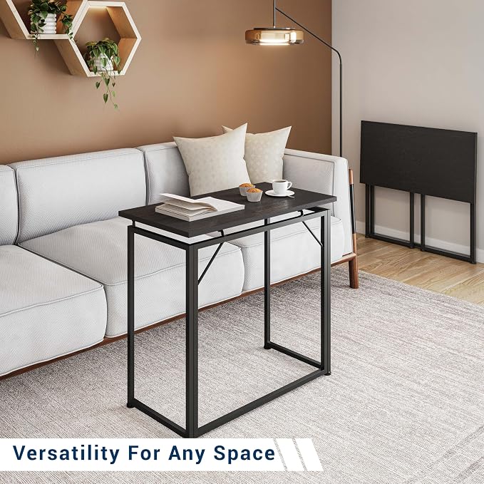 32" Wide Folding Desk for Small Spaces, Compact Folding Table for Bedroom, Apartment, Study or Dorm Ideal for Living Room TV Dinners, Side Table Use, Laptop Desk, No Assembly Required, Black